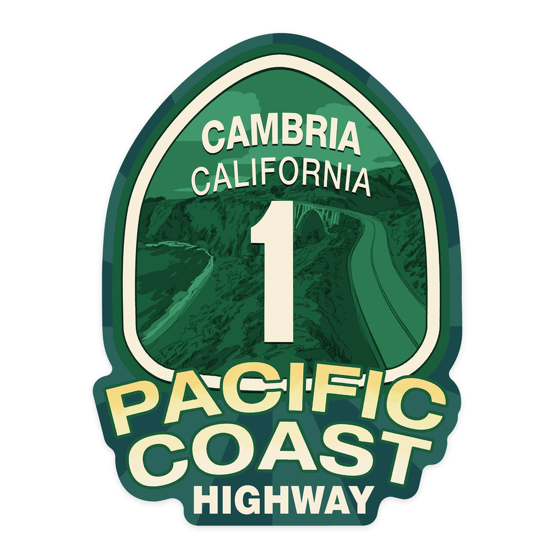 Cambria, California, Pacific Coast Highway 1, Contour, Vinyl Sticker - Lantern Press