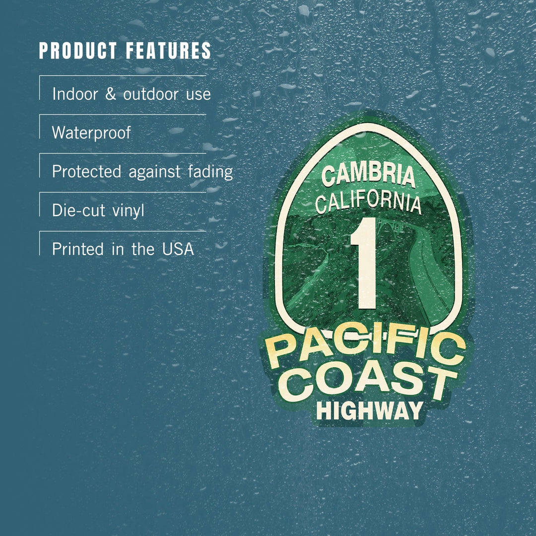 Cambria, California, Pacific Coast Highway 1, Contour, Vinyl Sticker - Lantern Press