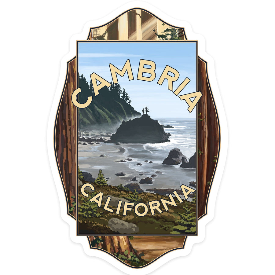 Cambria, California, Redwoods and Coast, Contour, Vinyl Sticker - Lantern Press