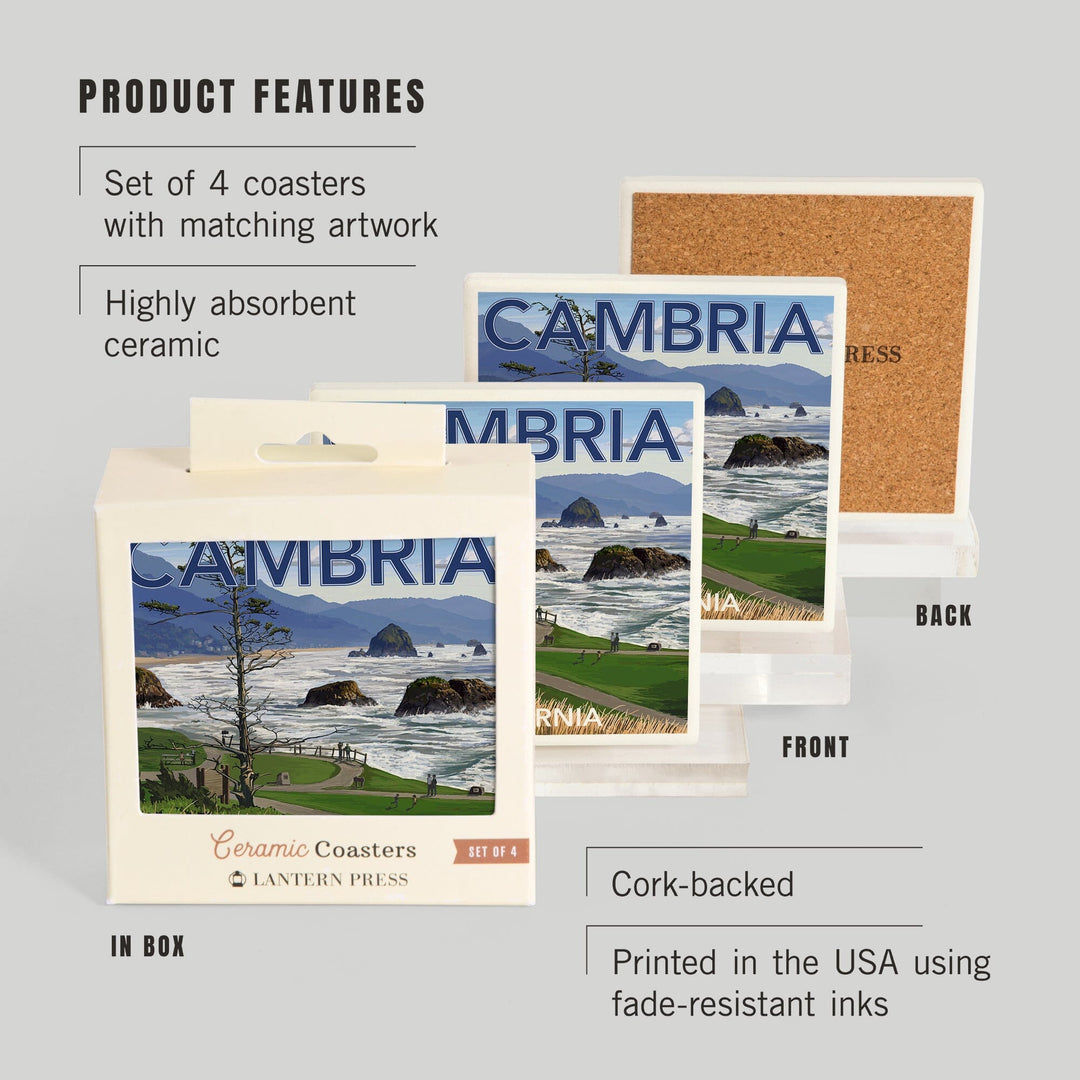Cambria, California, Rocky Coastline, Coasters Coasters Lantern Press 