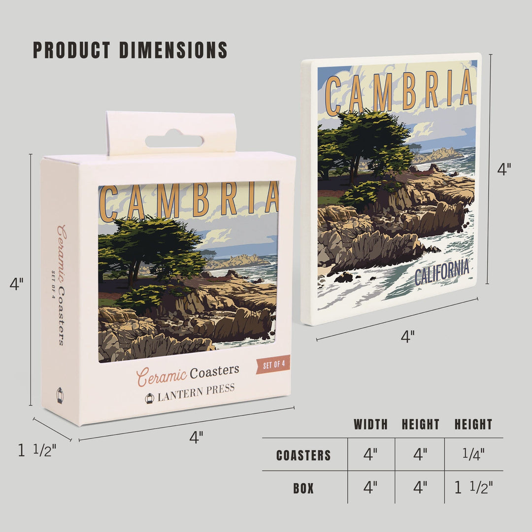 Cambria, California, Rocky Shore, Coasters Coasters Lantern Press 