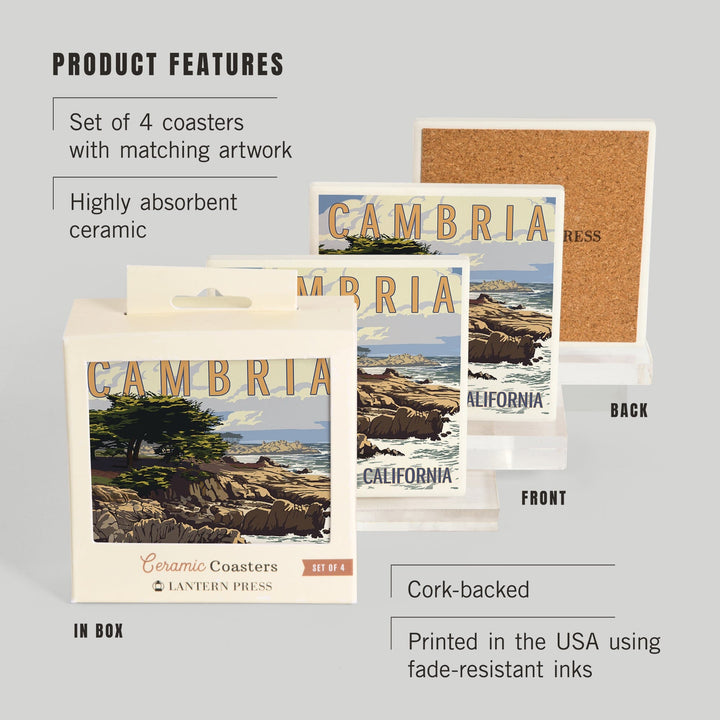 Cambria, California, Rocky Shore, Coasters Coasters Lantern Press 