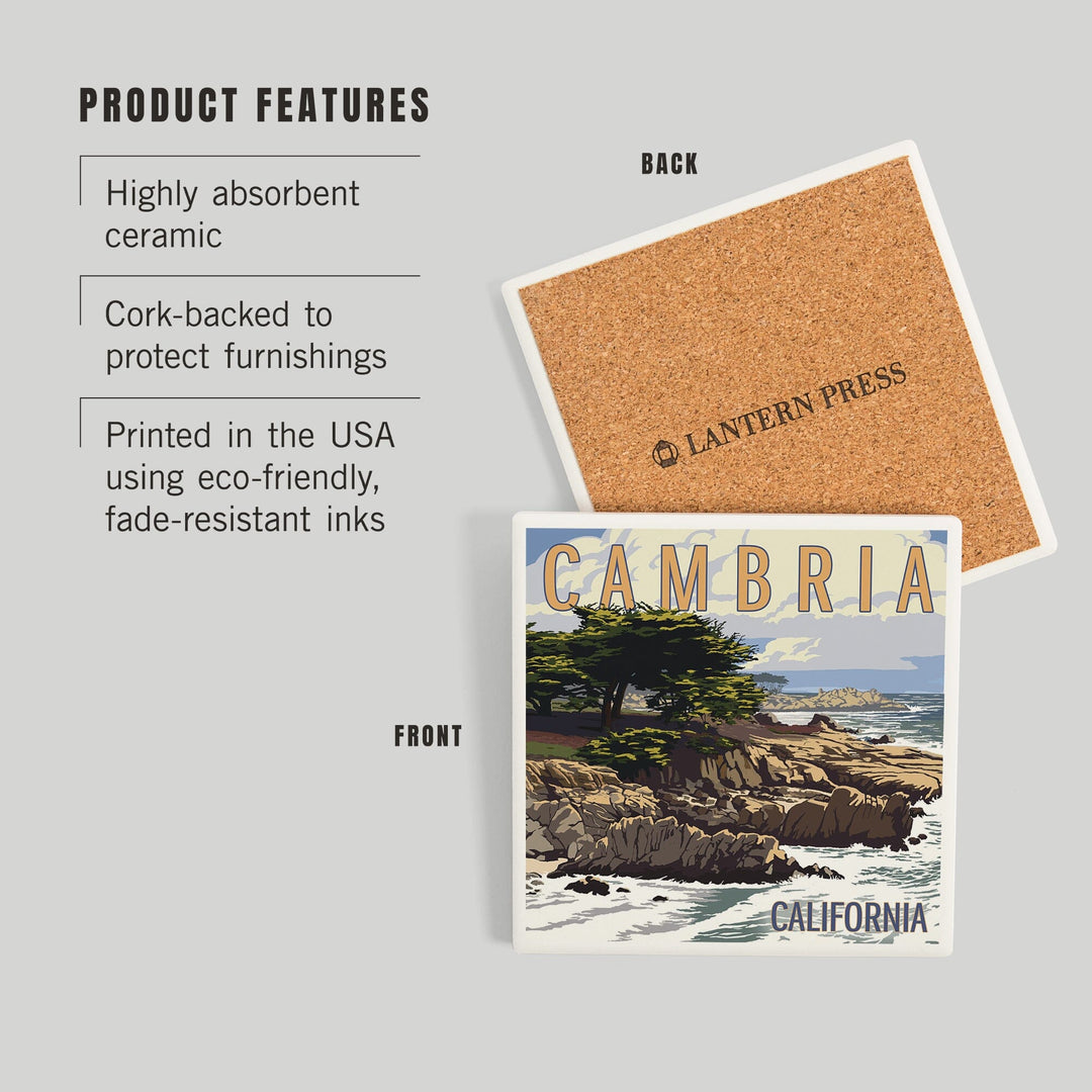 Cambria, California, Rocky Shore, Coasters Coasters Lantern Press 
