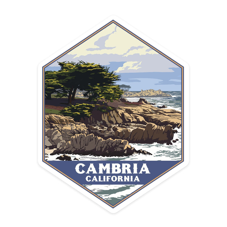 Cambria, California, Rocky Shore, Contour, Lantern Press Artwork, Vinyl Sticker Sticker Lantern Press 