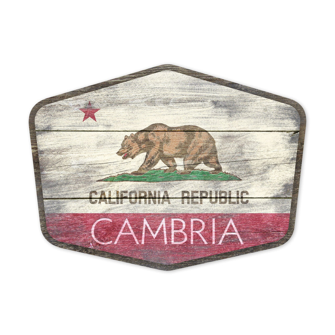 Cambria, California, Rustic State Flag, Contour, Vinyl Sticker - Lantern Press