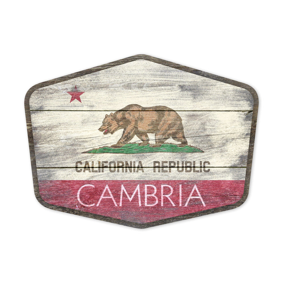 Cambria, California, Rustic State Flag, Contour, Vinyl Sticker - Lantern Press