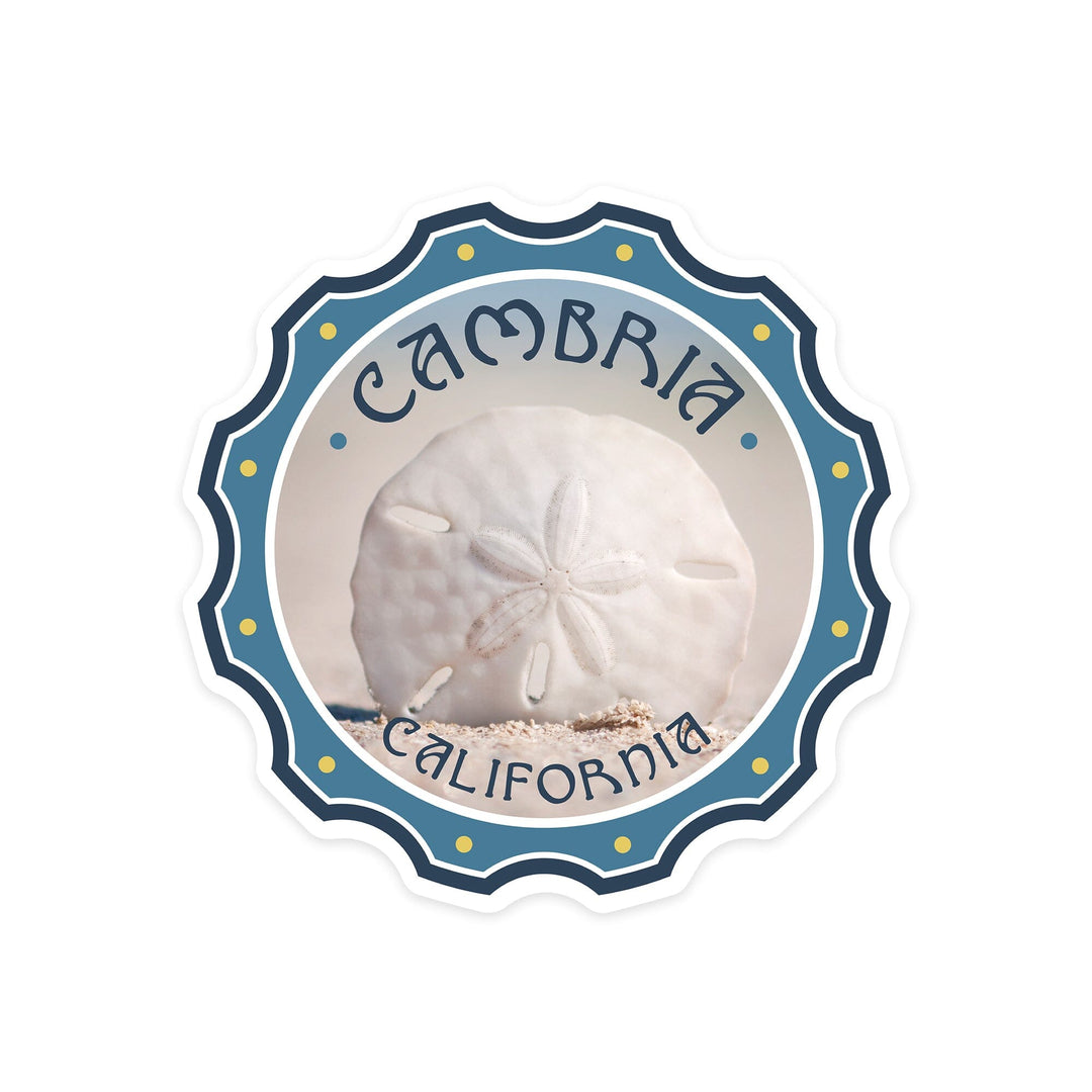 Cambria, California, Sand Dollar and Beach, Contour, Vinyl Sticker - Lantern Press