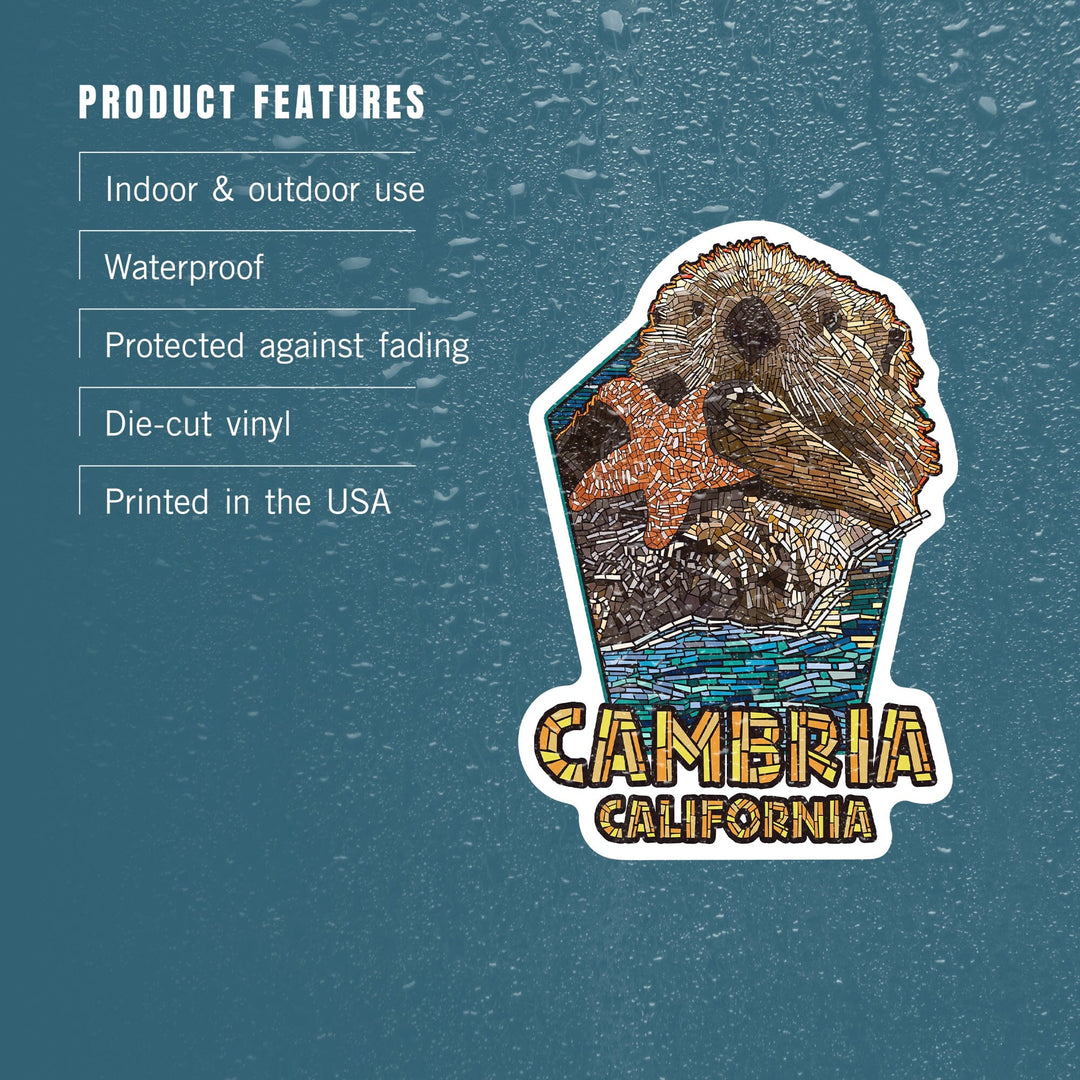 Cambria, California, Sea Otter Mosaic, Contour, Vinyl Sticker - Lantern Press