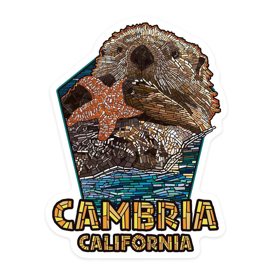 Cambria, California, Sea Otter Mosaic, Contour, Vinyl Sticker - Lantern Press