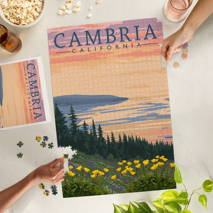 Cambria, California, Spring Flowers, Poppies, Jigsaw Puzzle Puzzle Lantern Press 