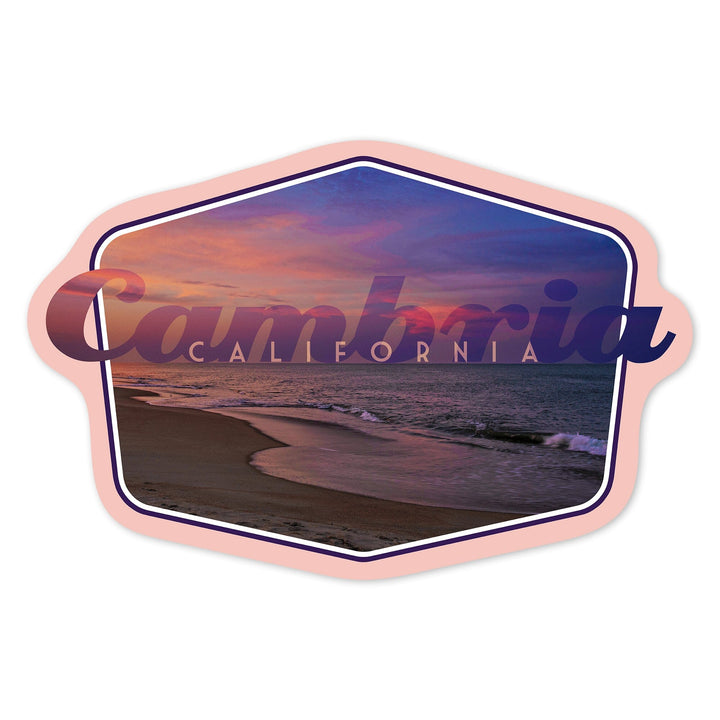 Cambria, California, Sunset on the Beach, Contour, Vinyl Sticker - Lantern Press