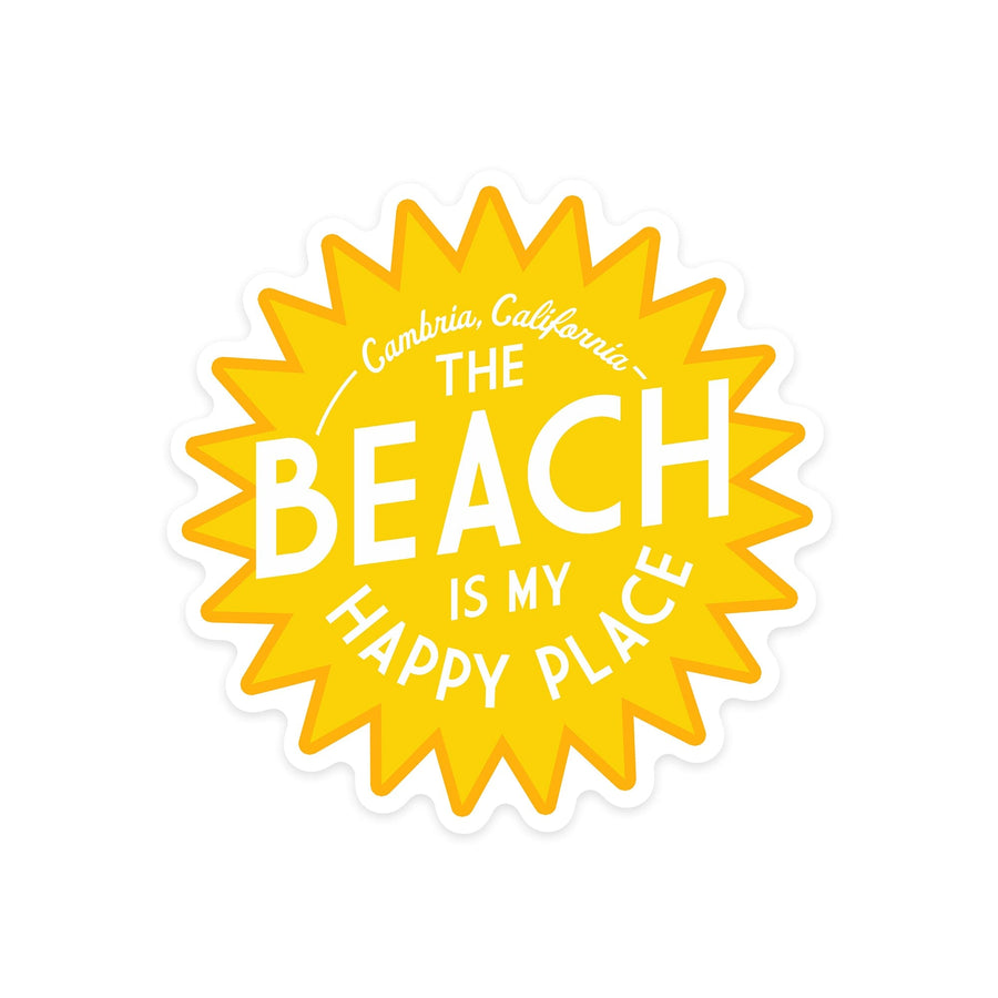 Cambria, California, The Beach is My Happy Place, Contour, Vinyl Sticker - Lantern Press