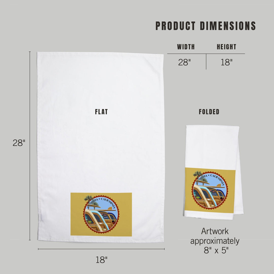 Cambria, California, Woodies Lined Up, Contour, Organic Cotton Kitchen Tea Towels Kitchen Lantern Press 