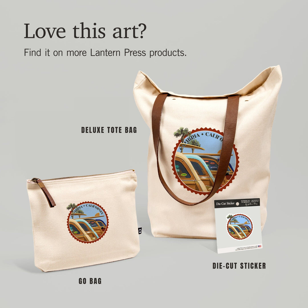 Cambria, California, Woodies Lined Up, Contour, Vinyl Sticker - Lantern Press