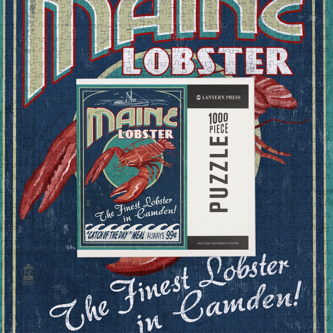 Camden, Maine, Lobster Vintage Sign, Jigsaw Puzzle Puzzle Lantern Press 