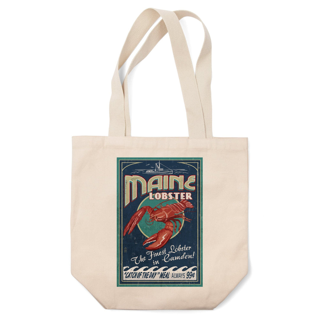 Camden, Maine, Lobster Vintage Sign, Tote Bag Totes Lantern Press 