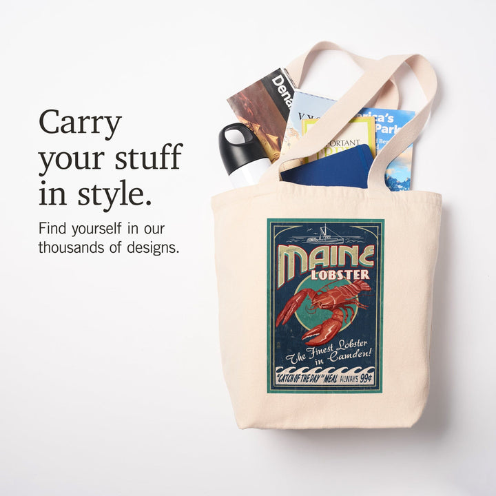 Camden, Maine, Lobster Vintage Sign, Tote Bag Totes Lantern Press 