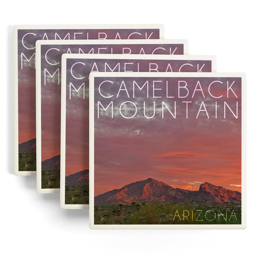 Camelback Mountain, Arizona, Sunset Photography, Coaster Set - Lantern Press