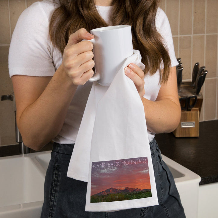 Camelback Mountain, Arizona, Sunset Photography, Organic Cotton Kitchen Tea Towels Kitchen Lantern Press 