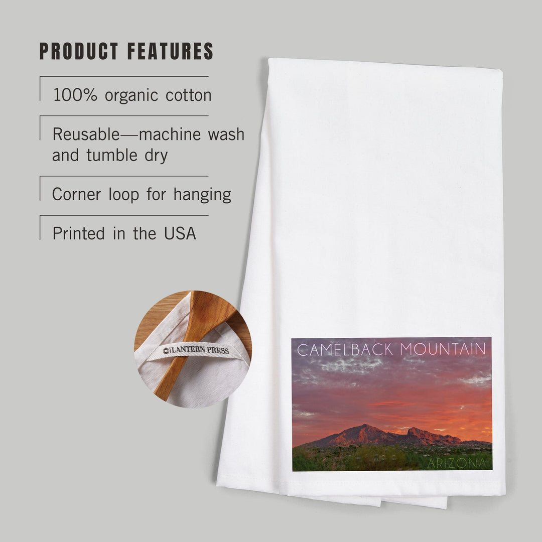 Camelback Mountain, Arizona, Sunset Photography, Organic Cotton Kitchen Tea Towels Kitchen Lantern Press 