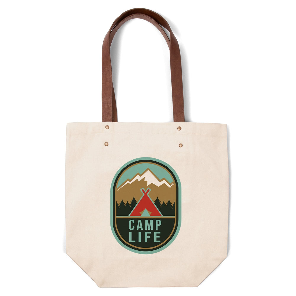 Camp Life, Tent & Mountains, Contour, Lantern Press Artwork, Accessory Go Bag Totes Lantern Press 