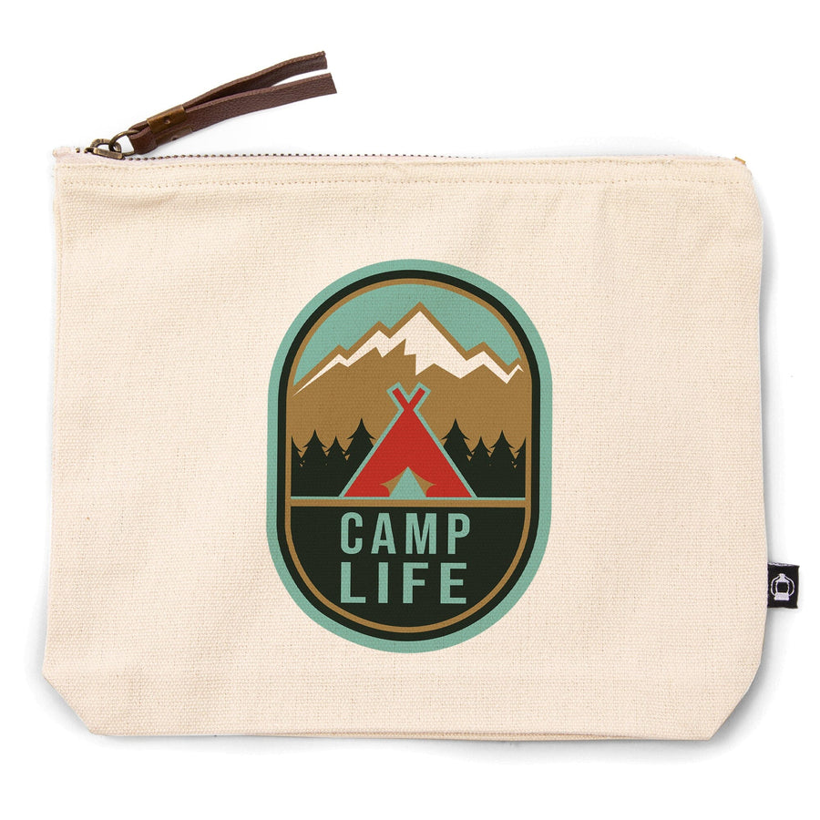 Camp Life, Tent & Mountains, Contour, Lantern Press Artwork, Accessory Go Bag Totes Lantern Press 