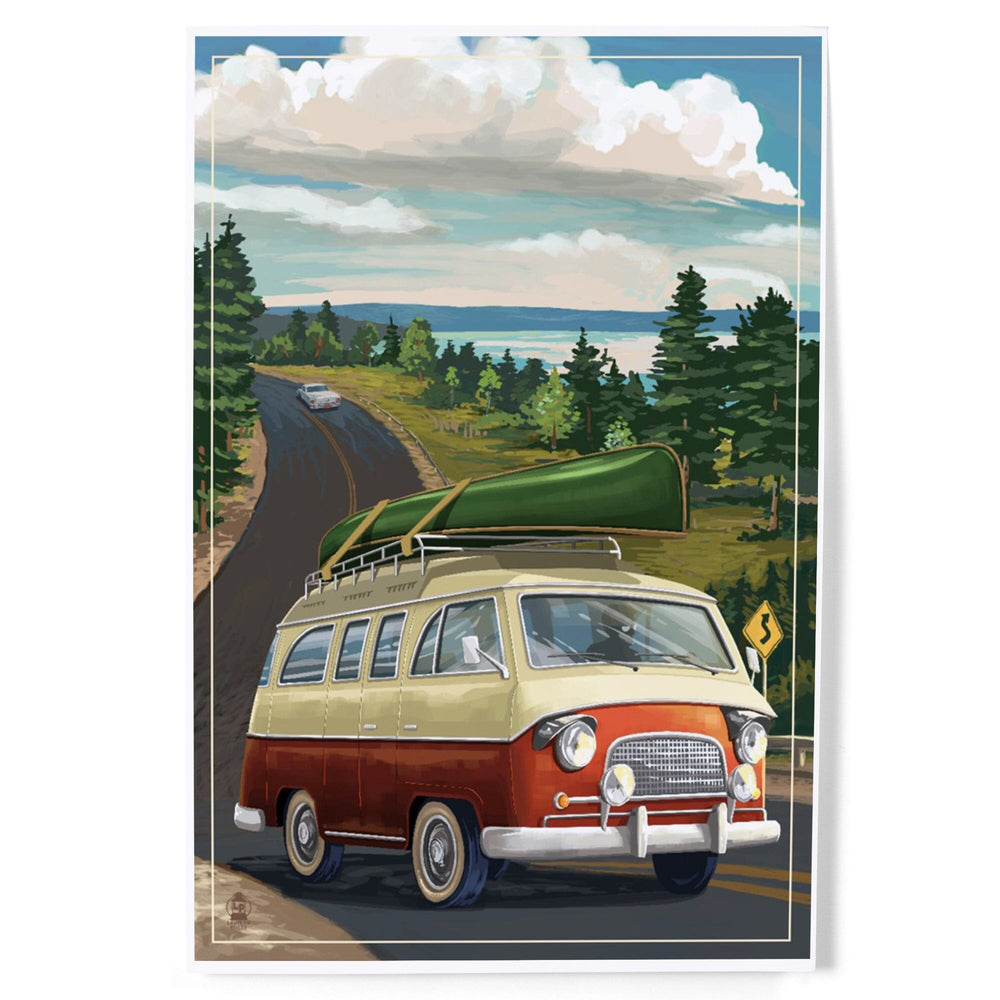 Camper Van, Canoe, Art & Giclee Prints Art Lantern Press 8 x 12 Art Print 