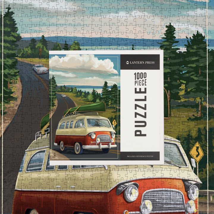 Camper Van, Canoe, Jigsaw Puzzle Puzzle Lantern Press 