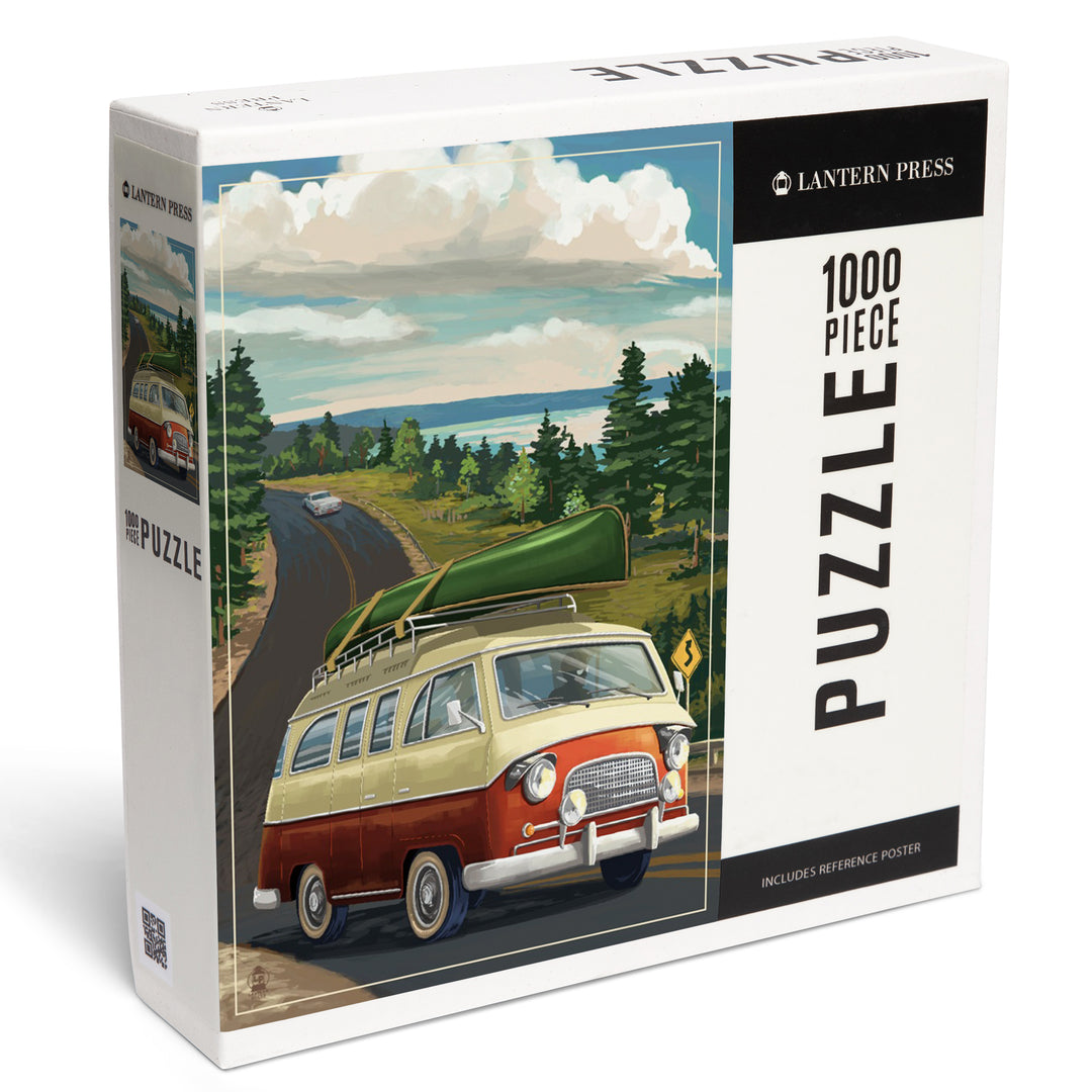 Camper Van, Canoe, Jigsaw Puzzle Puzzle Lantern Press 
