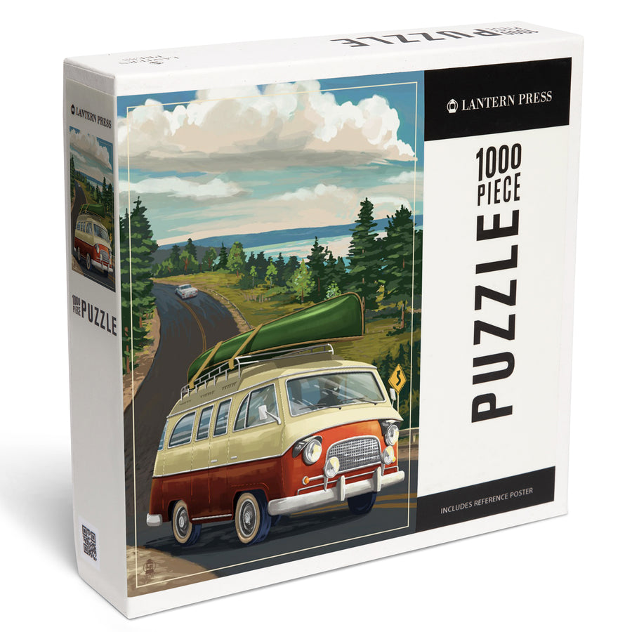 Camper Van, Canoe, Jigsaw Puzzle Puzzle Lantern Press 