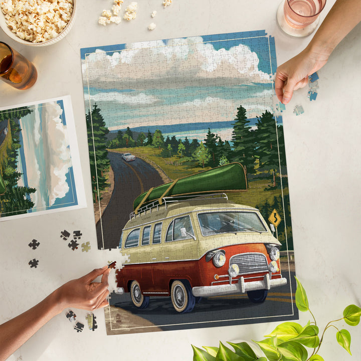 Camper Van, Canoe, Jigsaw Puzzle Puzzle Lantern Press 