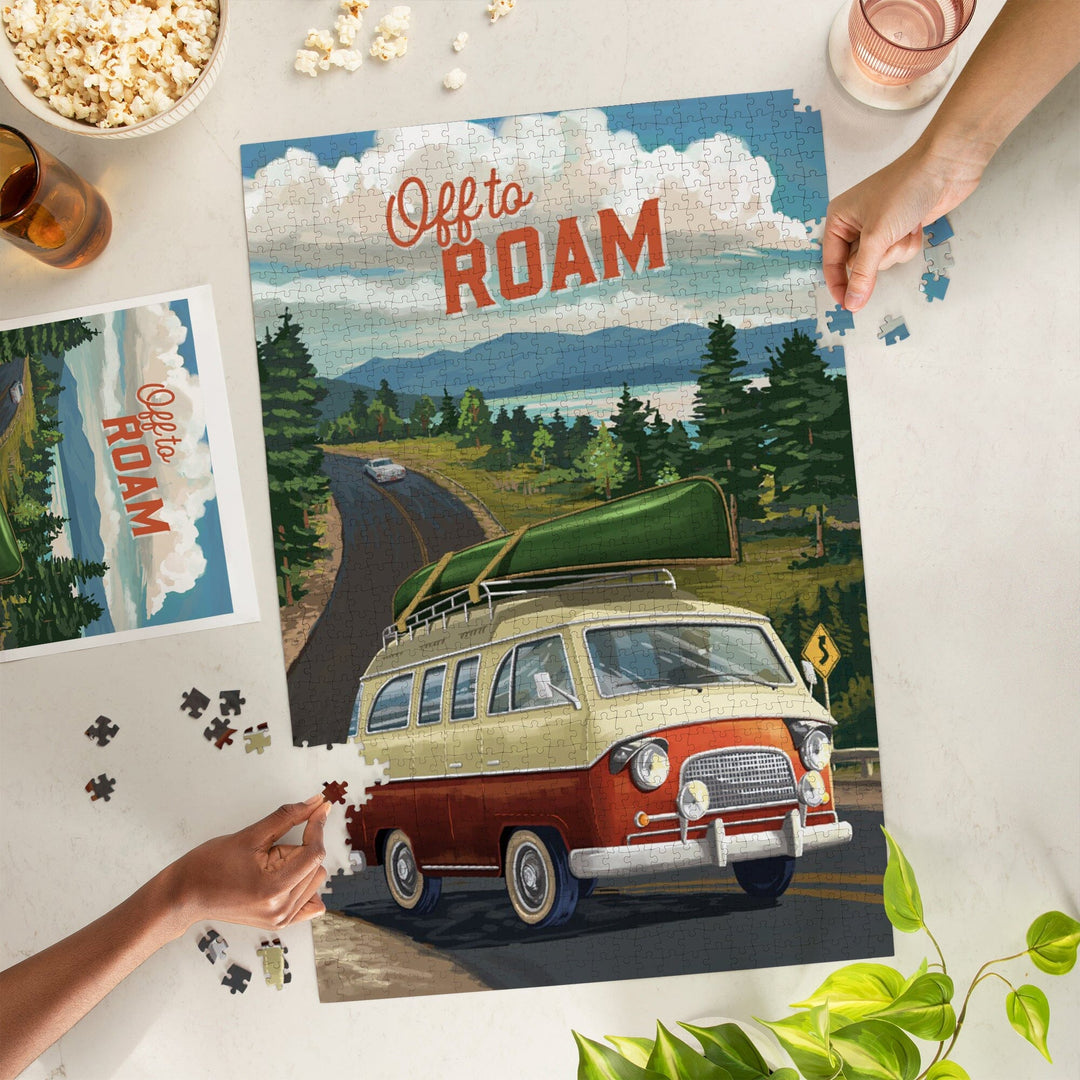 Camper Van, Off To Roam, Jigsaw Puzzle - Lantern Press