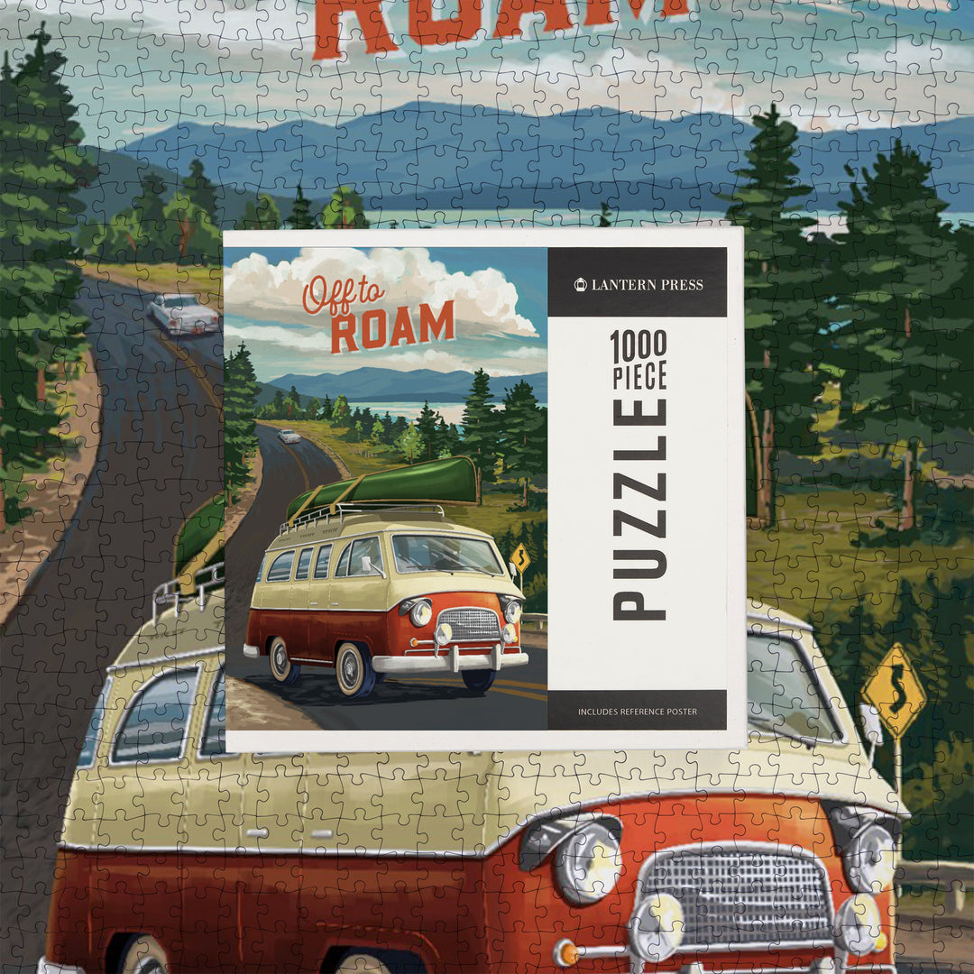 Camper Van, Off To Roam, Jigsaw Puzzle Puzzle Lantern Press 