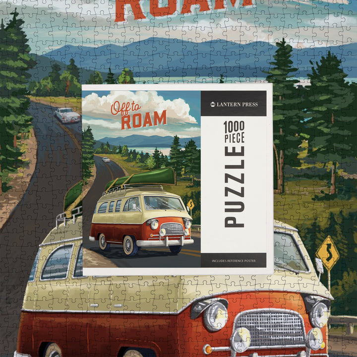 Camper Van, Off To Roam, Jigsaw Puzzle Puzzle Lantern Press 