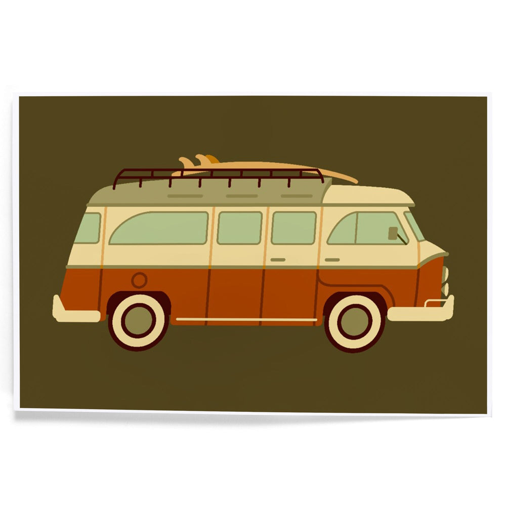 Camper Van with Surfboard, Geometric, Art & Giclee Prints Art Lantern Press 8 x 12 Art Print 