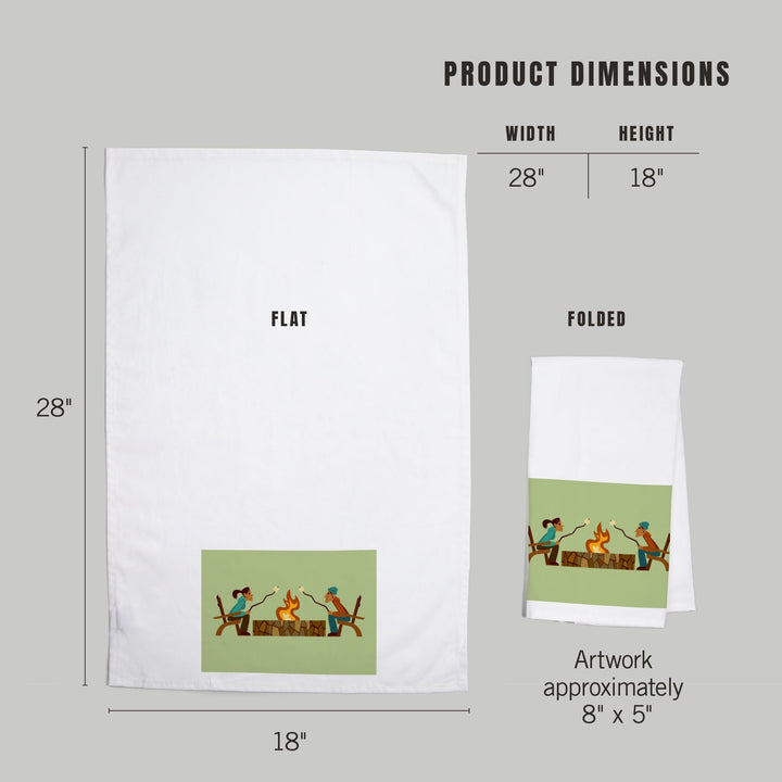 Campfire, Roasting Marshmallows, Geometric, Contour, Organic Cotton Kitchen Tea Towels Kitchen Lantern Press 