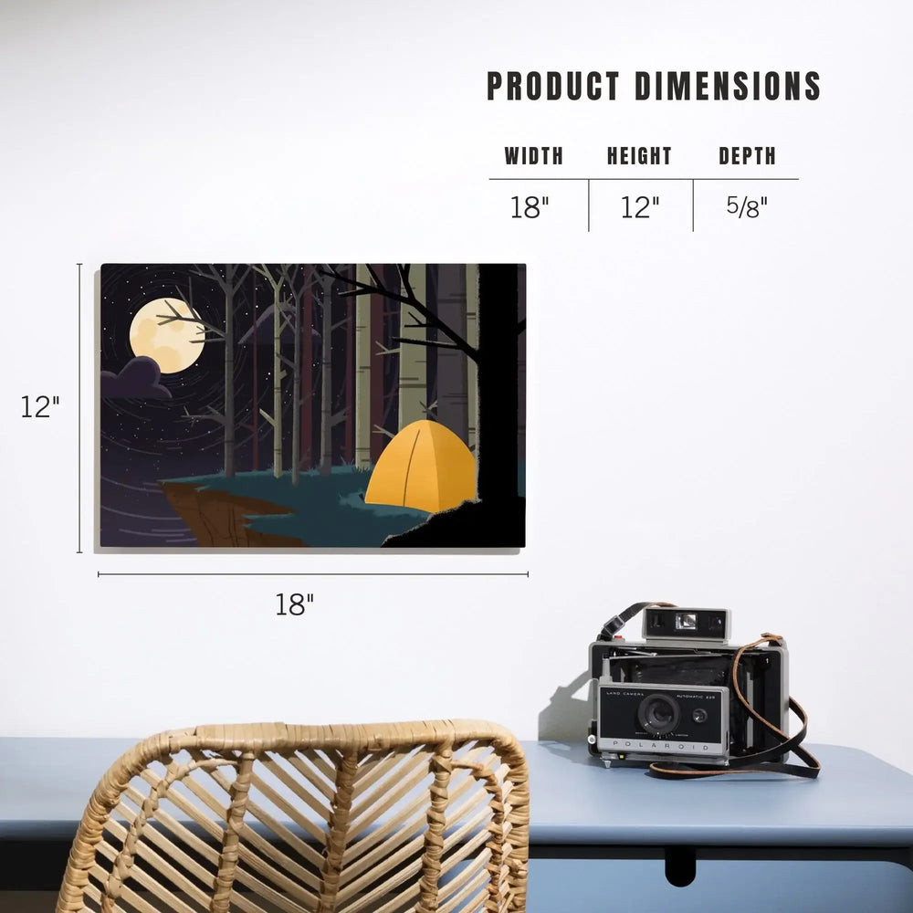 Camping by Cliffside at Night, Pop Sky, Lantern Press Artwork, Wood Signs and Postcards - Lantern Press