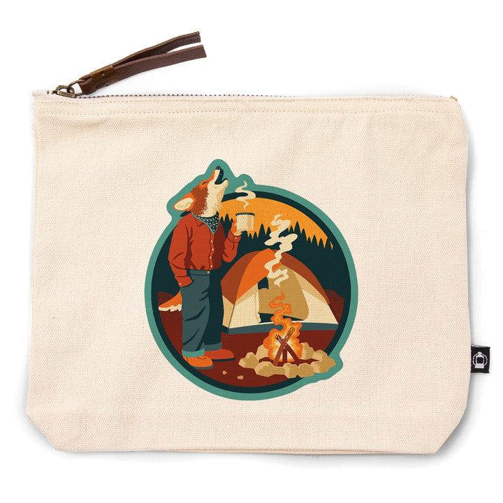 Camping Coyote, Contour, Lantern Press Artwork, Accessory Go Bag - Lantern Press