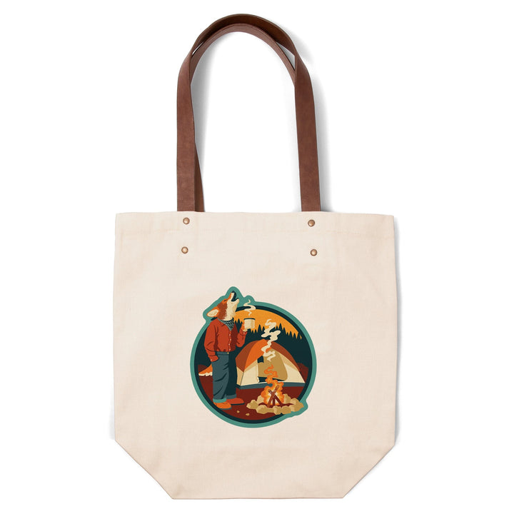 Camping Coyote, Contour, Lantern Press Artwork, Accessory Go Bag - Lantern Press