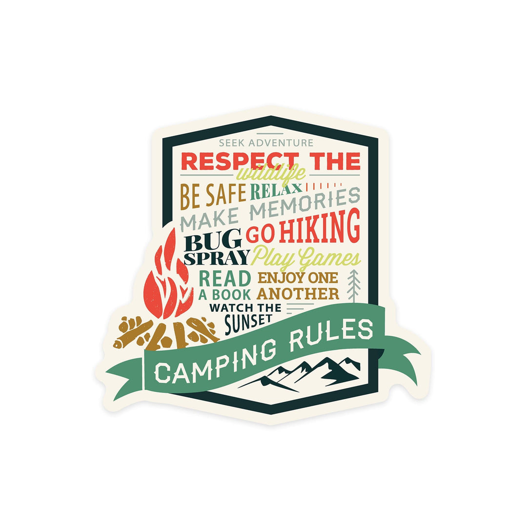 Camping Rules, Contour, Vinyl Sticker - Lantern Press