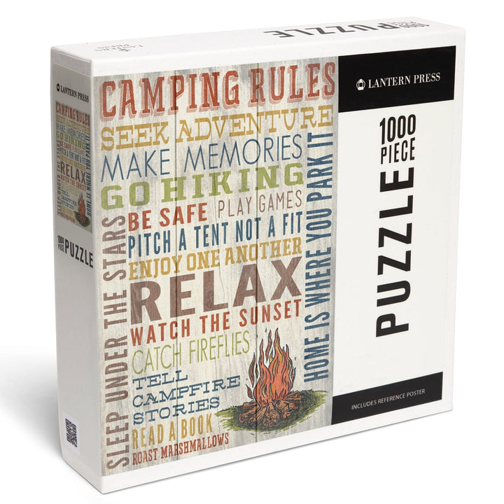 Camping Rules, Home Is Where You Park It, Rustic Typography, Jigsaw Puzzle Puzzle Lantern Press 