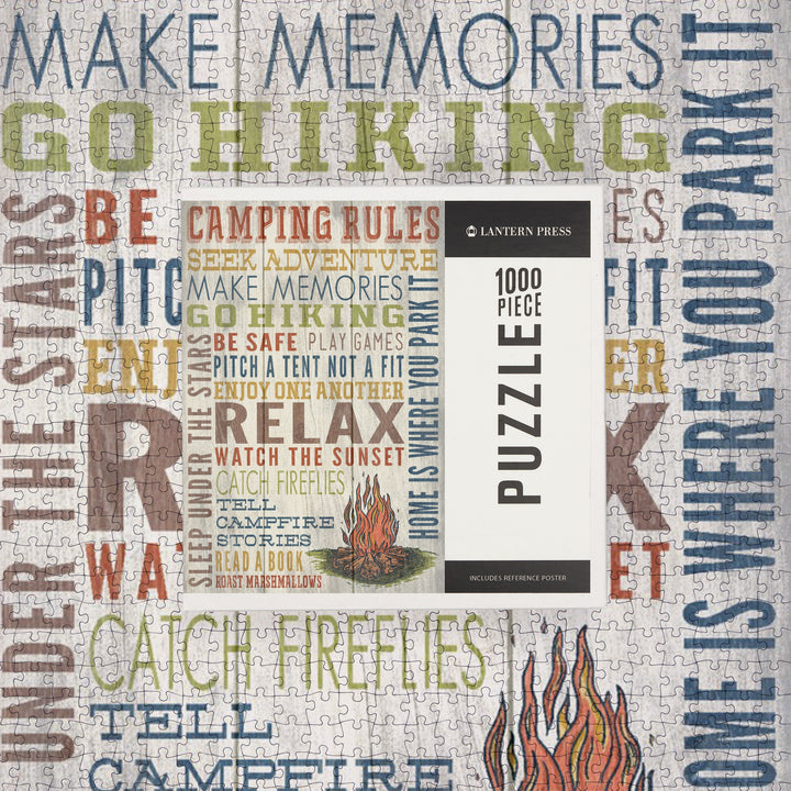 Camping Rules, Home Is Where You Park It, Rustic Typography, Jigsaw Puzzle Puzzle Lantern Press 
