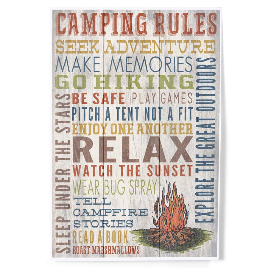 Camping Rules, Rustic Typography, Art & Giclee Prints Art Lantern Press 