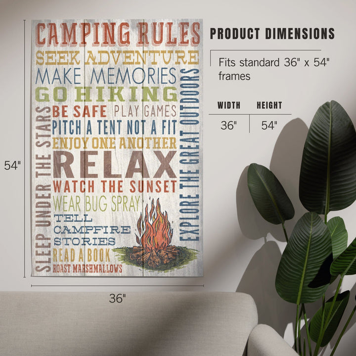 Camping Rules, Rustic Typography, Art & Giclee Prints Art Lantern Press 