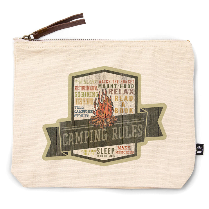 Camping Rules, Typography, Contour, Lantern Press Artwork, Accessory Go Bag - Lantern Press