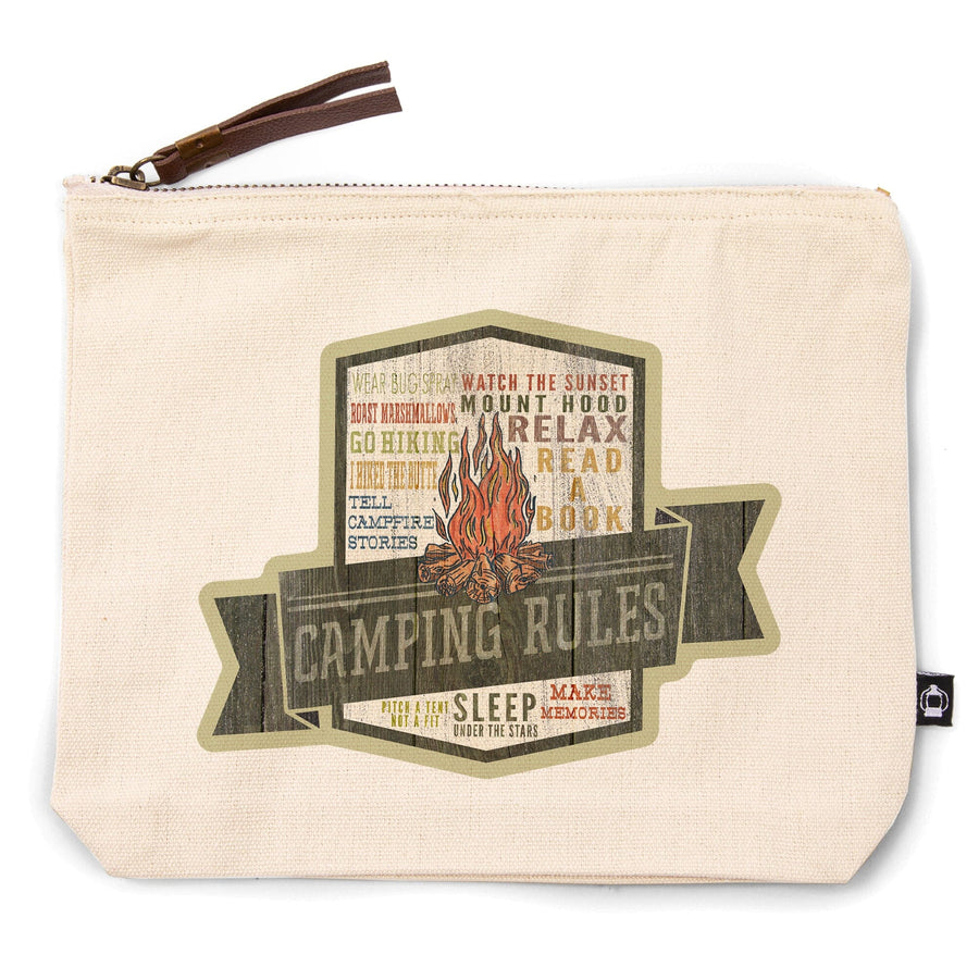 Camping Rules, Typography, Contour, Lantern Press Artwork, Accessory Go Bag Totes Lantern Press 