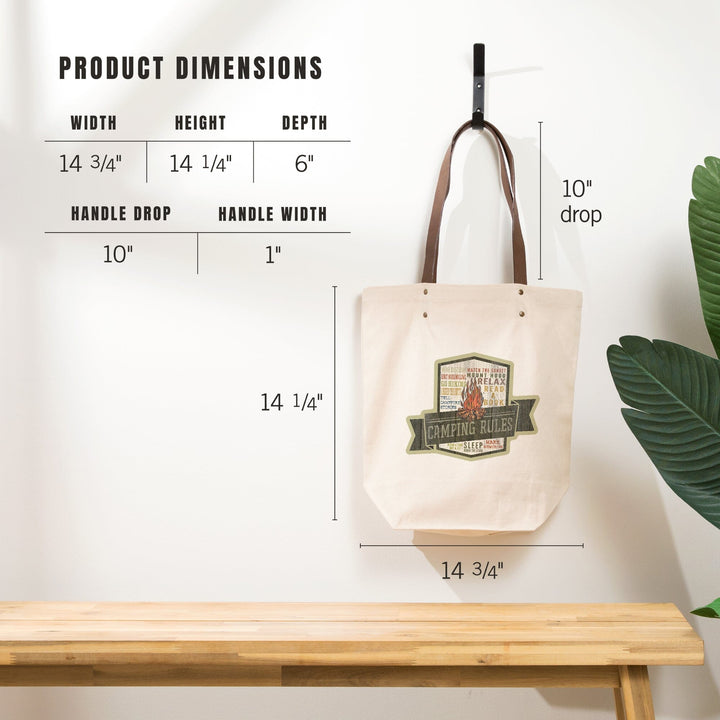 Camping Rules, Typography, Contour, Lantern Press Artwork, Accessory Go Bag - Lantern Press