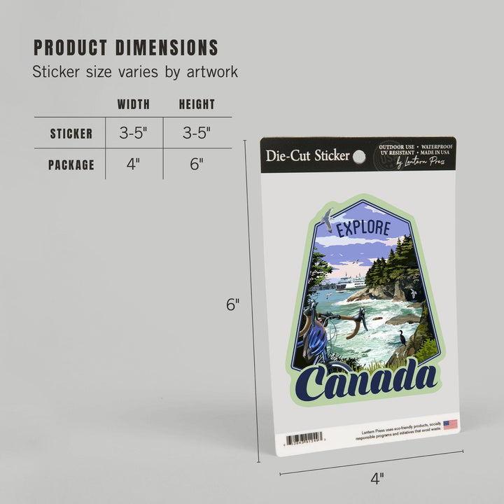 Canada, Explore, Coastal Scene, Bike & Ferry, Contour, Lantern Press Artwork, Vinyl Sticker - Lantern Press