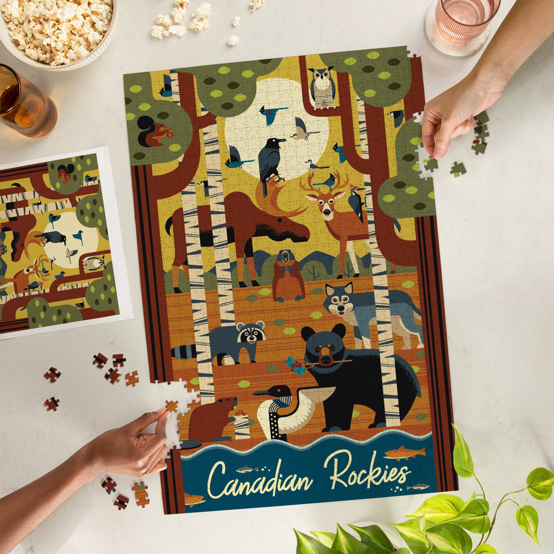 Canada, Forest Animals, Geometric, Jigsaw Puzzle Puzzle Lantern Press 