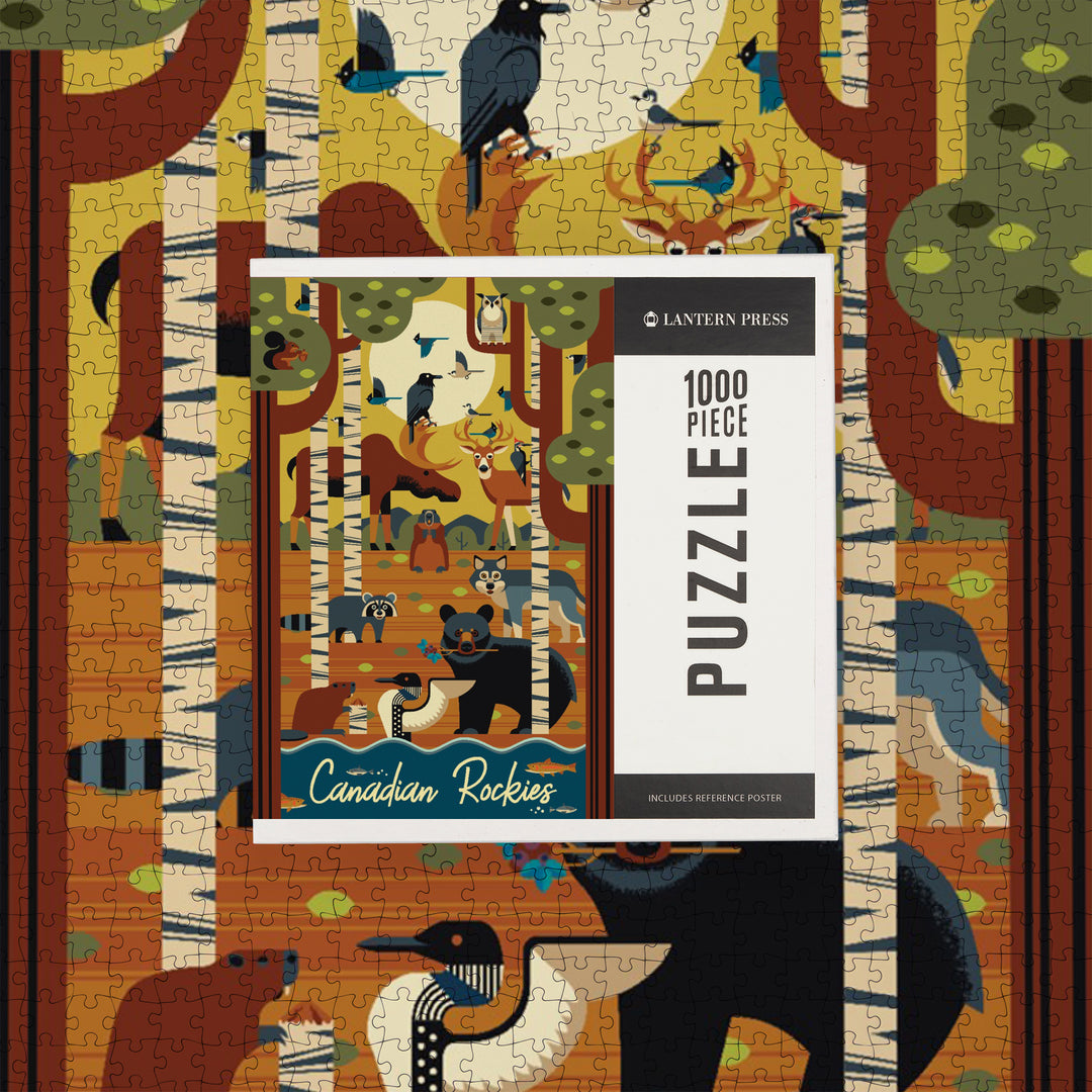 Canada, Forest Animals, Geometric, Jigsaw Puzzle Puzzle Lantern Press 